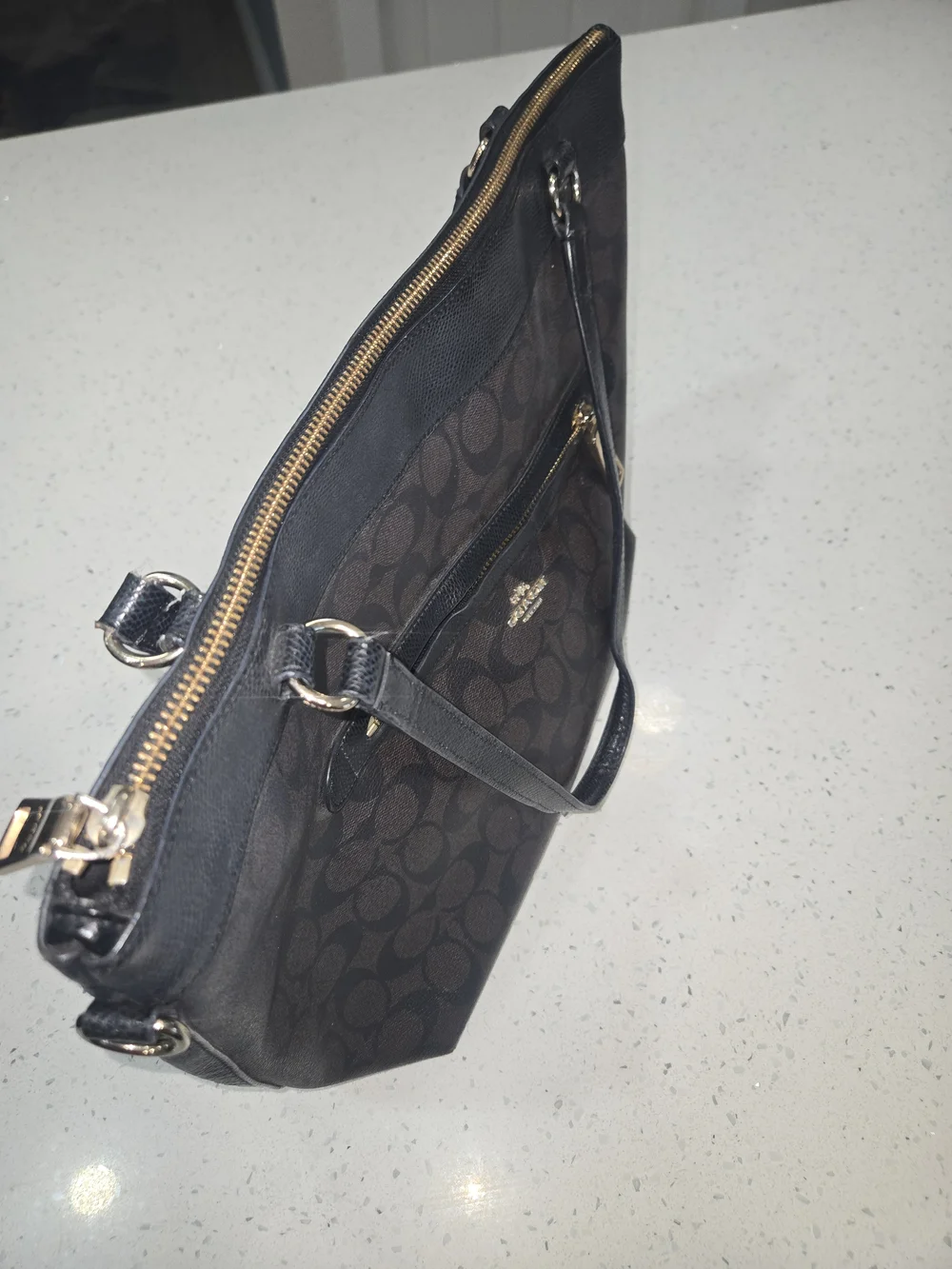Coach Brown Signature Tote with Black Straps - Picture 4 of 8